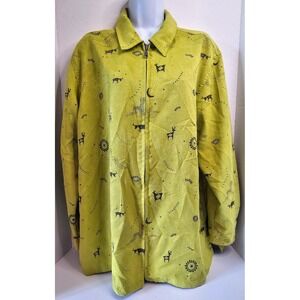 Chico's Design Southwest Print Jacket Aztec Tribal‎ SX 2 Olive Green Faux Suede